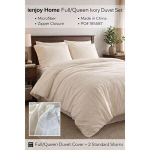 ienjoy Home Ivory Duvet Cover Set Full/Queen + 2 Shams | Microfiber Zipper